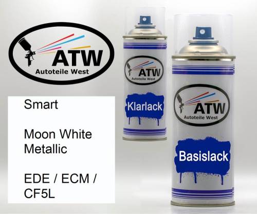 Smart, Moon White Metallic, EDE / ECM / CF5L: 400ml Sprühdose + 400ml Klarlack - Set, von ATW Autoteile West.